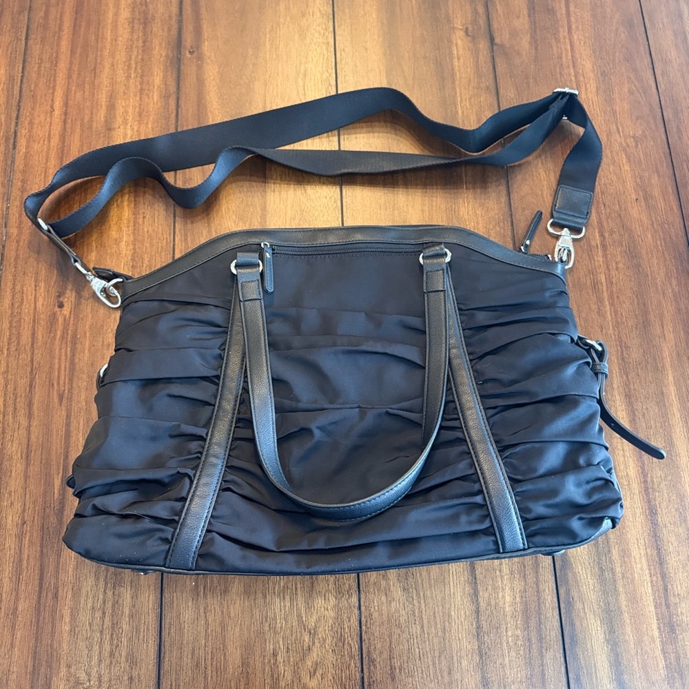 Pottery Barn Kids Sydnee Ruched Polyester Black Diaper Tote Bag